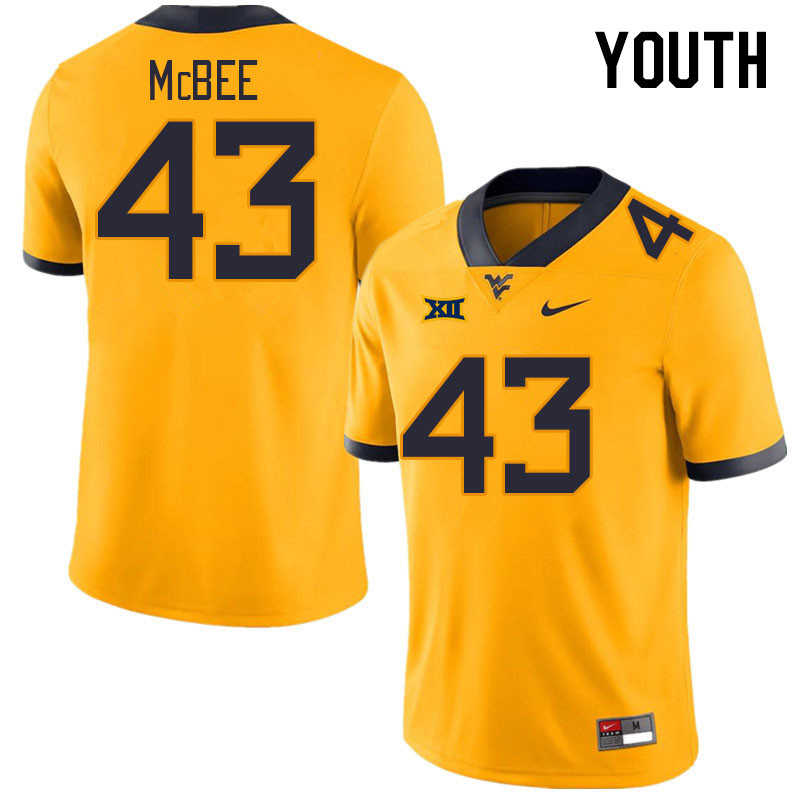 Youth #43 Collin McBee West Virginia Mountaineers College Football Jerseys Stitched Sale-Gold - Click Image to Close